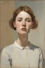 Placeholder: Maria Lassing-Euan Uglow oil painting wanderlast woman face fashion in a room with sunlight from the right. Full body portrait