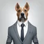 Placeholder: make one realistic business dog that are made of shapes and have a suit on
