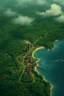 Placeholder: dnd. Map of a country with a coastal city, The entire country is filled with dense forest and far away from the coastal city there are a couple of villages