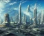 Placeholder: Space Center on a heavy industrialized planet with a futuristic city in the background, retrofuturistic!!!!!!!!!!, art by John Berkey, buildings with glass facades, brutalist architecture, insanely detailed, vibrant, 8k uhd, cinematic atmosphere, ultra-wide angle, street level view, brush strokes, blue sky with clouds, sharp focus