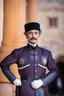 Placeholder: Einstein i n Azerbeyjan traditional costum color full ,upper body ,blury background ,closeup ,sharp focus