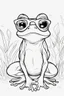 Placeholder: Outline art for cute coloring pages with frog with glasses, full body, white background, sketch style, only use outline, clean line art, no shadows and clear and well outlined.