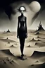 Placeholder: paIinta deep, dark nightmare, inner world and dynamics of the uncontrolled mind ans soul, chaotic, lonely little island sits in the cold deep Sahara, a surreal cracked, painted weird land. The Whimsical style of Chagall meets the dark visions of Minjae Lee and the thick, impasto textures of Anton Semenov lonely, sad lives and absurd beauty. The broken, weird inhabitants of this bizarre landscape, rendered in deep colors, dark dunes, shattered life. . The thick layers of impasto paint, surreal