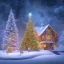 Placeholder: foto realistic winter house with a illuminated christmas tree and presents in the night