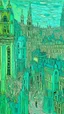 Placeholder: A mint colored noisy metropolis painted by Vincent van Gogh