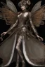 Placeholder: full length, steampunk delicate metal woman, moth, wings, black background