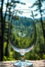Placeholder: Create hyper-realistic photo of a wine glass in a wild forest. Inside, a miniature [New York] with landmarks. A trasparrent 3D text of [New York] a ballerina dancing on a open stage blends naturally into the landscape . Soft bright daylight, reflections, and subtle imperfections like fingerprints. DSLR quality, sharp focus.