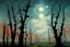 Placeholder: Trees, night, clouds, 2000's scifi movies influence, rodolphe wytsman impressionism painting