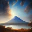 Placeholder: Naples landscape with a east asian cherry tree in front of a volcano, stars colliding in the background