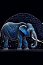 Placeholder: A sleek, silver African Elephant with a single, neon fin, cruising through a starry night sky. Style: Art Deco, Mood: Mysterious and Glamorous, Lighting: Deep blue with neon highlights, T-shirt design graphic, vector, contour, white background.