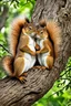 Placeholder: a pair of squirrels in love sleeping snuggling together in a big tree