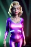 Placeholder: Realistic movie image, retro sci-fi, portrait, blonde action woman, sweet Marylin Monroe face, perfect iris, glow eyes. tight latex tights suit. Retro strange planet, ovni flying. epic style, vibrant color, highly detailed, unreal engine 5, ray tracing, RTX, lumen lighting, ultra detail, volumetric lighting, 3d, finely drawn, high definition, high resolution.