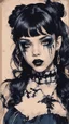 Placeholder: Poster in two gradually, a one side malevolent goth vampire girl face and other side the Singer Melanie Martinez face, full body, painting by Yoji Shinkawa, darkblue and sepia tones,