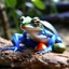 Placeholder: frog eating a nutmeg in blue pants