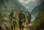 Placeholder: Japanese 1920 oil painting FEDRA from TLOU but as Vietnam men soldiers in the mountains far away from the scenery