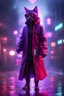 Placeholder: Volumetric fog cat lights,paradise sacred geometry framed playing card, black, red, spore and purple neon cyber punk dancer thief in soaked rain coat shadows boss card in the style of escher and fallout 4 ,,bokeh like f/0.8, tilt-shift lens 8k, high detail, smooth render, down-light, unreal engine