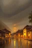 Placeholder: Rain oil painting turns anything it touches into gold in a village