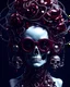 Placeholder: hyper realistic elements making a full hyper twisted distorded body, a doll with whiteeye glasses, silver and crimson, digital decadence, skull motifs, trompe-l'œil illusionistic detail, made of crystals, 32k uhd