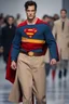 Placeholder: Men winter fashion runway modern clothes inspired by Superman Big logo Superman style clothes, elegant beige tones