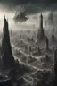 Placeholder: a dystopian city from extreme distance merging with Moloch