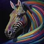 Placeholder: striking conceptual Op Art masterpiece by Heimo Zobernig, featuring intricate manipulation of vivid colorful stroke width and spacing to create a mesmerizing optical illusion of distorted vertical stripes. These stripes evoke a sense of depth and volume, serving as a captivating backdrop for the enigmatic, dark-fantasy inspired colorful zebra's head. The zebra head is rendered with a compelling blend of 3D rendering, photorealism, and painterly technique, exuding an air of