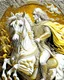 Placeholder: Alexander the Great on his horse fine intricate hyper-detailed ink art yellow cream silver and white full body 8k artwork