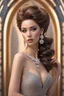 Placeholder: full body woman, from Russian Federation , elegant dress, elegant curled hair , 19 years old ,earring, nice make up,8k, Candid avant garde portrait, charming woman, wearing Lovely Flower Diamond Pendant, octane render 3d, plastic material