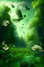 Placeholder: Green forest with the flowers birds and clouds and butter fly