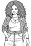 Placeholder: black curvy woman eyes front camera coloring page fashion style full body