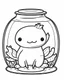 Placeholder: kawaii axolotl in jar minimalistic, line art, background, vector, svg, coloring book page style, black outline on white background