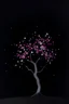 Placeholder: Oil painting of a slender Sakura tree in isolation, falling petals like fine splatters, dark background, atmospheric, dream like, minimalistic, fine details, realistic branches, muted colors