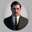 Placeholder: A portrait of a 1930s Italian-American businessman in his late 20s with a black bowler hat and a suit. He is obese