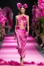 Placeholder: Model in runway with pink orchids like principal elements