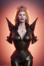 Placeholder: Kim Basinger as evil queen in black leather, busty, cleavage, curvy, angry, happy, stern look. character design by cory loftis, fenghua zhong, ryohei hase, ismail inceoglu and ruan jia. unreal engine 5, artistic lighting, highly detailed, photorealistic, fantasy