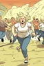 Placeholder: a fat blonde woman running away from an angry mob