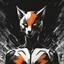 Placeholder: Foxman, comic style artwork, dark black, Orange and white, calm