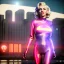 Placeholder: Realistic movie image, retro sci-fi, portrait, blonde action woman, sweet Marylin Monroe face, perfect iris, glow eyes. tight latex tights suit. City, metropoli movie style . epic style, soft color, highly detailed, unreal engine 5, ray tracing, RTX, lumen lighting, ultra detail, volumetric lighting, 3d, finely drawn, high definition, high resolution.