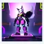 Placeholder: a fox fursona, darker colors, master quality, backlighting, soft lights, full body portrait, in frame, 8k, furry, fur, black and purple color pallet, robotic enhancements, cyberpunk, anthropomorphic