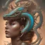 Placeholder: sango fantasy, fantasy magic, intricate, sharp focus, illustration, highly detailed, digital painting, concept art, matte, artgerm and paul lewin and kehinde wiley, masterpiece silver dragon head copper African nice breast Afo woman turquoise waves