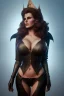 Placeholder: Raquel Welch as evil queen in black leather, leather, busty, cleavage, angry, stern look. character design by cory loftis, fenghua zhong, ryohei hase, ismail inceoglu and ruan jia. unreal engine 5, artistic lighting, highly detailed, photorealistic, fantasy