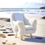 Placeholder: Very soft armchair, on the beach, white colors, fluffly carpet, cotton everywhere, very relaxing
