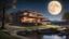 Placeholder: beautiful house, perfect architecture, style Frank Lloyd-Wright, rural environment, night, moon, stars, volumetric lighting, trees, river, distant mountains, award-winning photograph, photorealism, superb details, light and shade, beautiful composition, arts-and-crafts, attractive, peaceful, exquisite