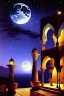 Placeholder: a beautiful moonlit Arabic scene. atmospheric. huge palace and immense view of the night sky. hyper-realism.