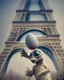 Placeholder: ET holding an Easter egg in front of the Eiffel Tower