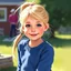 Placeholder: a pretty girl, age 8, blonde hair in a pony tail, playing outside, blue school jumper, digital painting, stylised