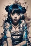 Placeholder: Poster in two gradually, a one side the Singer Melanie Martinez face, full body, sit pose, painting by Yoji Shinkawa, darkblue and sepia tones,sinister, detailed iridescent, metallic, translucent, dramatic lighting, hyper futuristic, digital art, shot with Sony Alpha a9 Il and Sony FE 200-600mm f/5.6-6.3 G OSS lens, natural light, hyper realistic photograph, ultra detailed -ar 3:2 -q 2 -s 750,malevolent goth vampire girl face and other side