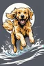 Placeholder: golden retriever traditional old school tattoo jumping side playful