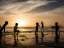 Placeholder: children playing on the Indian beach capture them against the sun and make an art silhouette, hyper details, real sharp, 8k, well detailed, well shaped