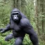 Placeholder: huge giant upright human hybrid gorilla, grey black, destroying a tree in forest, bigfoot, angry, big muscles