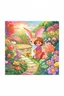 Placeholder: An amazing sunset in the background of a beautiful garden , child book illustration style